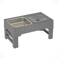 Dog Double Bowls Stainless Stand Adjustable Height Pets Feeding Dish Bowl - Fluffy Peach