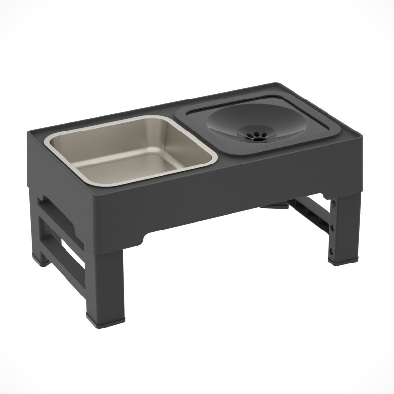 Dog Double Bowls Stainless Stand Adjustable Height Pets Feeding Dish Bowl - Fluffy Peach