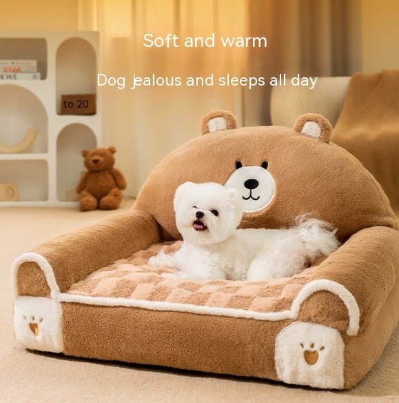 Small And Medium-sized Dogs Teddy Bichon Winter Warm Dehaired Angora Dog Bed - Fluffy Peach
