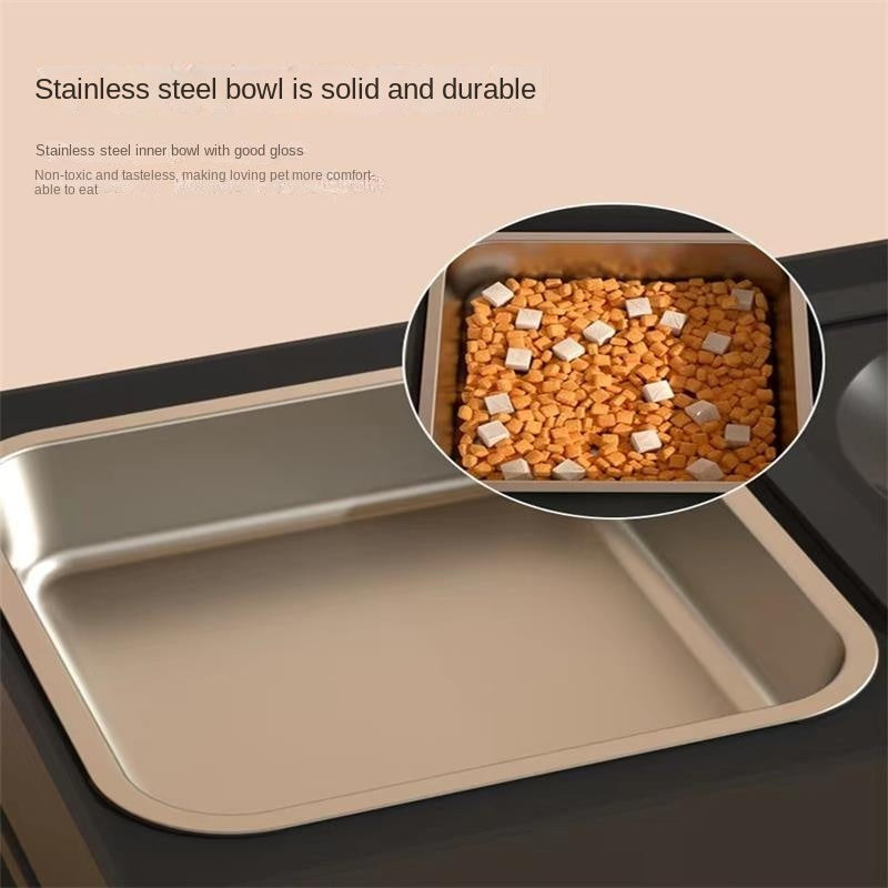 Dog Double Bowls Stainless Stand Adjustable Height Pets Feeding Dish Bowl - Fluffy Peach