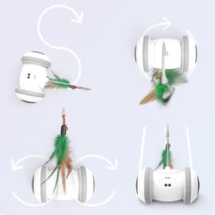Interactive Cat Toy With Interchangeable Heads  Pet Feather Toys - Fluffy Peach