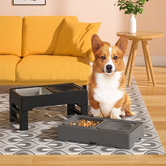 Dog Double Bowls Stainless Stand Adjustable Height Pets Feeding Dish Bowl - Fluffy Peach